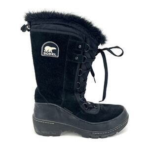 Sorel Women’s 10 Black Waterproof Suede Faux Fur Tivoli Tall Snow Winter Boots